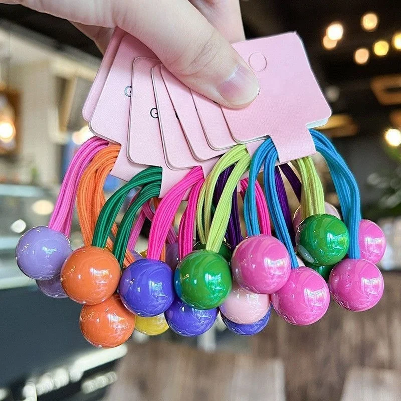 2-Pack Multicolor Ball Elastic Hair Scrunchies – Ponytail Holders For Girls