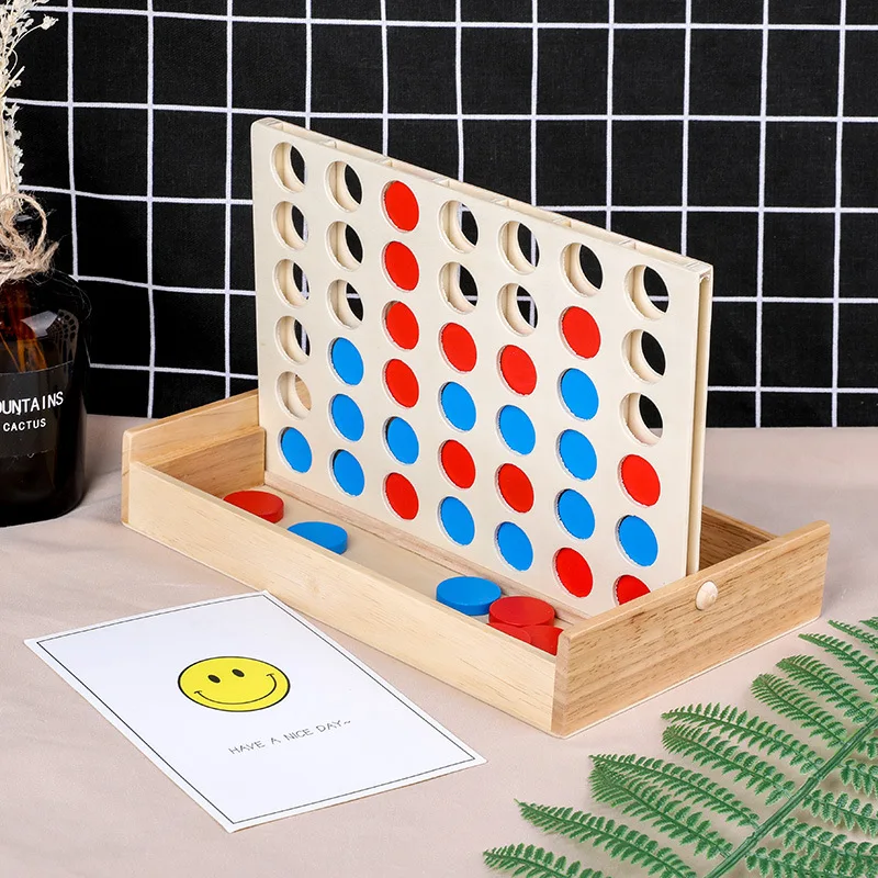 Connect 4 in a Line Board Game Children Educational Toys Wooden Foldable Kids Children Line up Row Board Toy Bingo Game