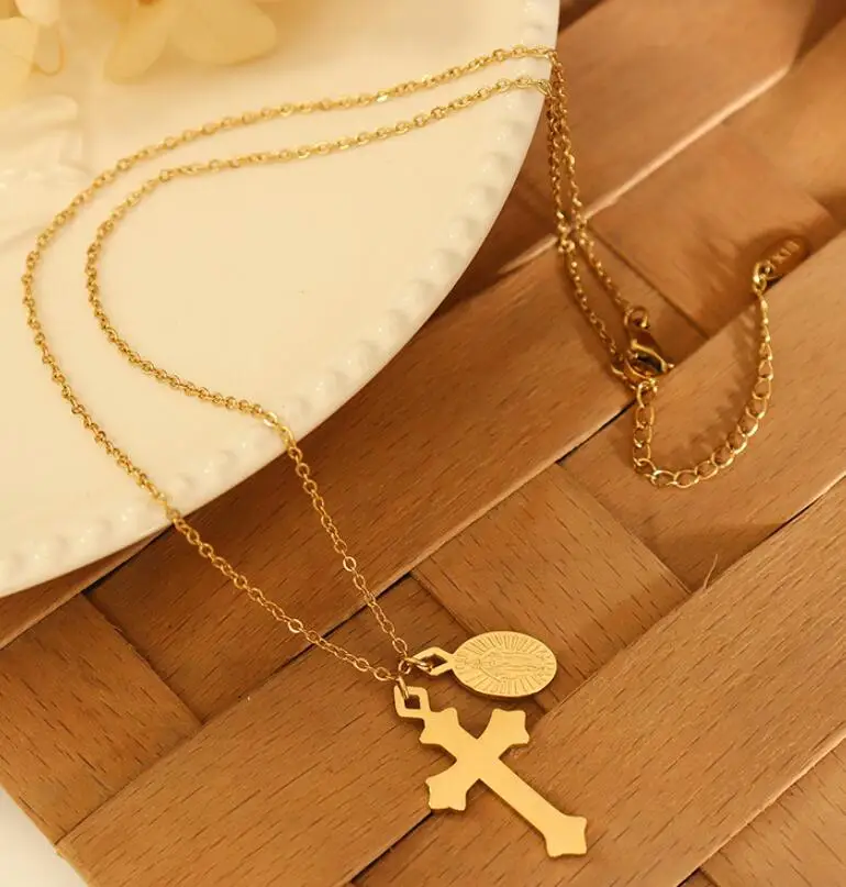 Collier Croix Acier Inoxydable 316L – Pendentif Croix 4,2 Cm – Chaîne 50 Cm – Bijou Chrétien Élégant & Durable