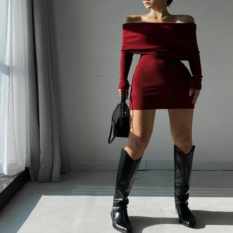 Wholesale New  Elegant Sexy Off Shoulder Slim Flare Sleeve Hip Prom Birthday Dress Party Glamour Ladies Dress for Women