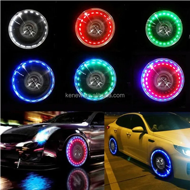 Lot de 4 lumières LED pour pneu de voiture, 12 modes, lumière solaire  colorée RVB clignotante, lumière d'avertissement de sécurité, pour  décoration de