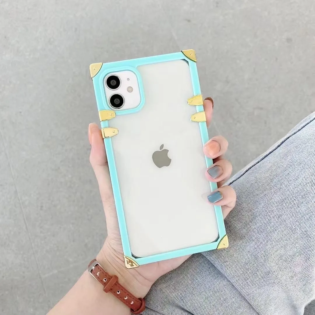 Qiyu High quality mobile phone case for iPhone luxury crossbody square phone cover with strap for Samsung