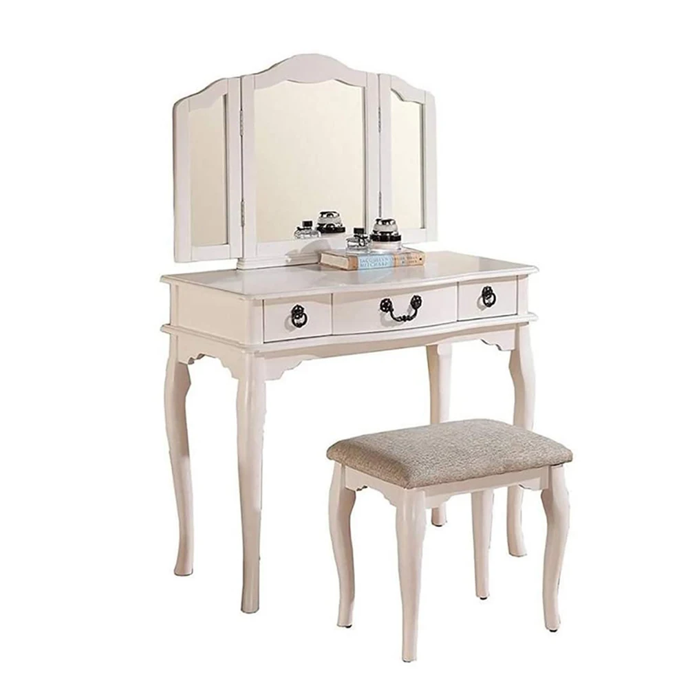 European Vintage Classic Wooden Dressing Table Set With Foldable Mirror ...