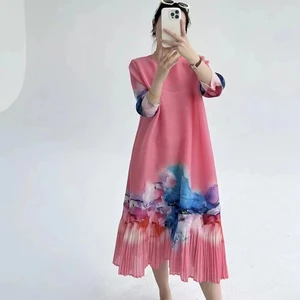 The Lady's Pleated Dress Is Suitable for Fashionable Printed Large-sized Women's Clothing for Both Europeans and Americans