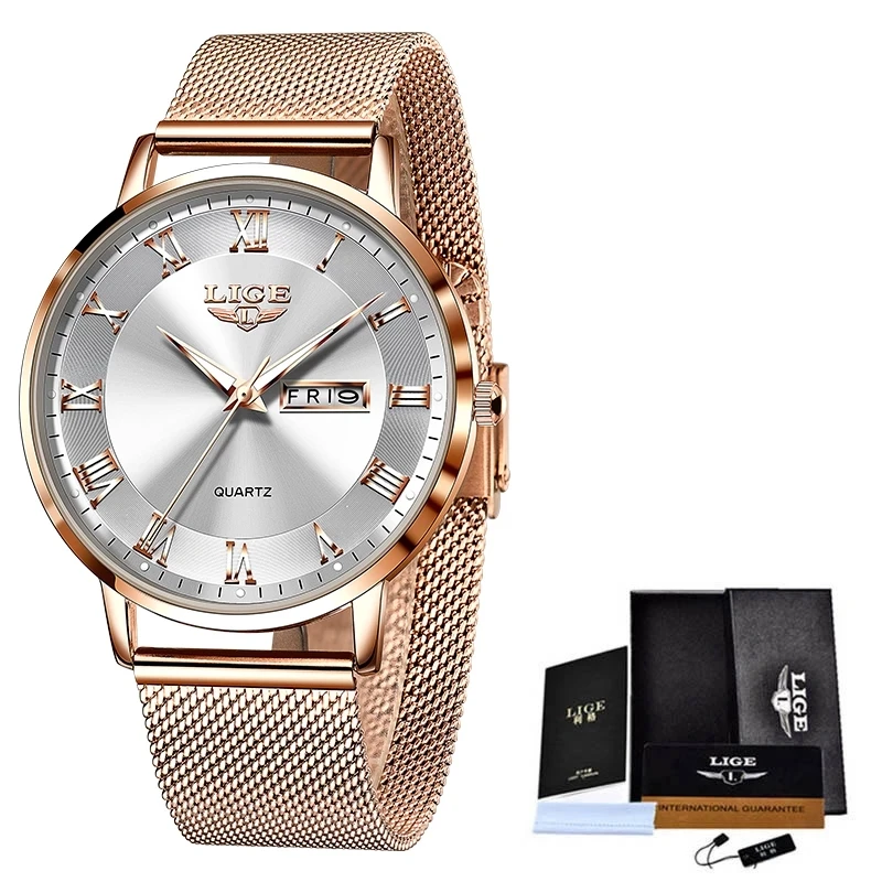 LIGE LG10049 Luxury Ladies Watch Factory Sport Waterproof Women Wristwatch  Steel Strap Clocks Relogio Feminino Rose Gold OEM