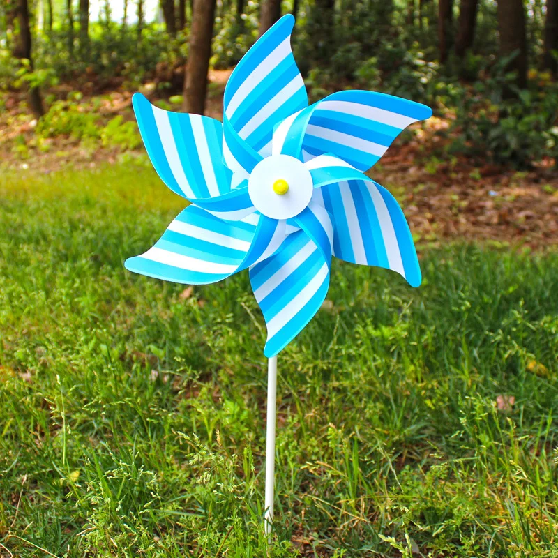 Недорогая 30 см шестиугольная полосатая пластиковая игрушка ветряная мельница для украшения сада на открытом воздухе подарок