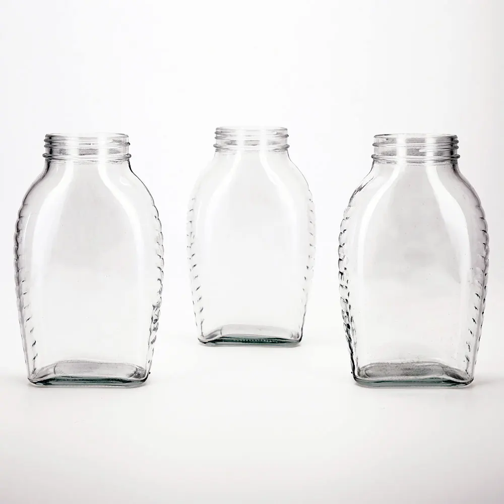 VISTA Empty 650ml Spherical Round Glass Bottle  Honey Jar Square Clear Luxurious Honey Glass Jars with Metal Cap