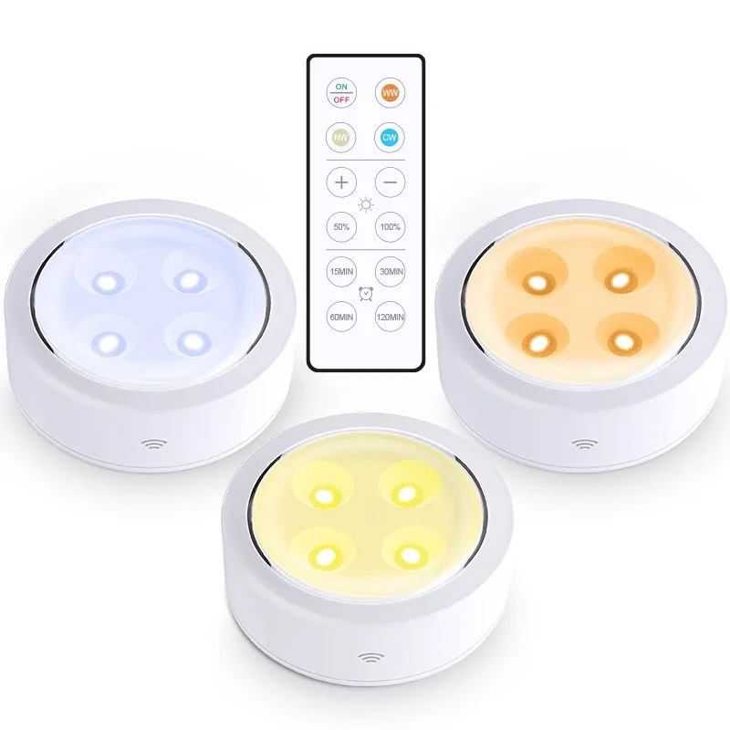 Dimmable Under Cabinet Lights Wireless LED Puck Light with Remote Control