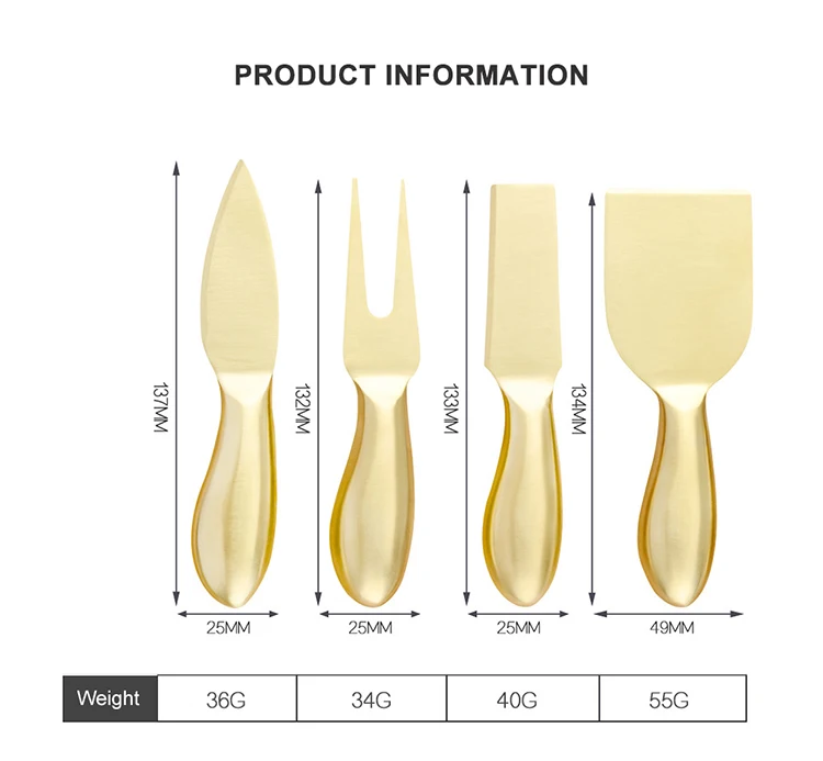 Best Selling Product Mini 4 Pieces Golden Stainless Steel Slicer Cheese Knives Cutting Tool Set  for Kitchen Accessories