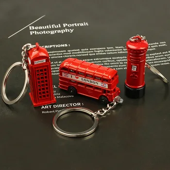 Hot Selling Creative Double Decker Bus British Mailbox Telephone Booth Metal Keychain Commemorative Travel Gift