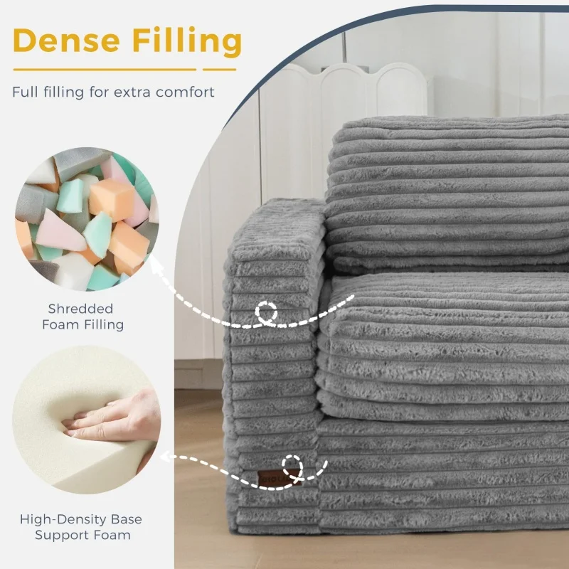 YILISTAR Light Grey High-Density Foam Living Room 1 Person Sofa Modern Compressed Foam Giant Minimal Compress Boneless Couch