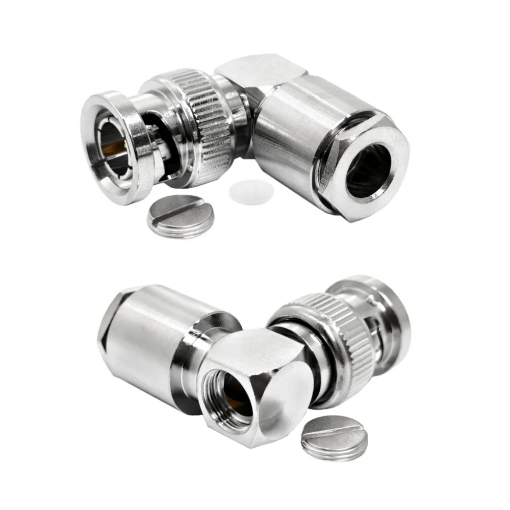 75 Ohm Rf Connector BNC Cable Connector Bnc  Right Angle Male Plug Clamp for RG59 RG58 Coaxial Cable
