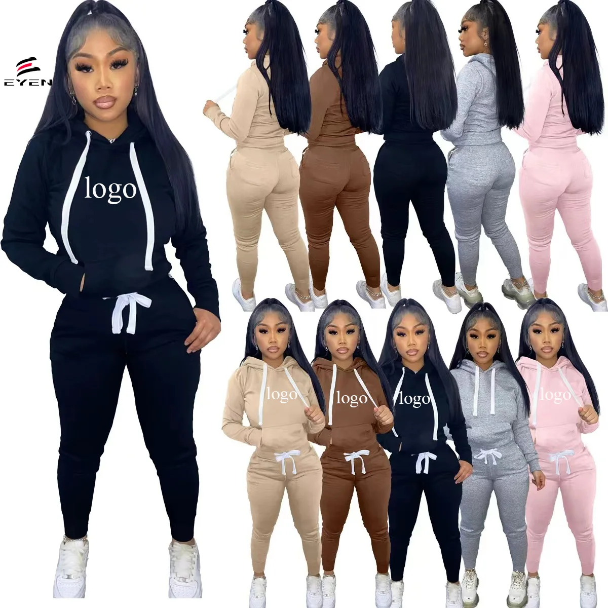 Conyson New Design Autumn Winter Outfits Women Hoodie And Pant Sets ...