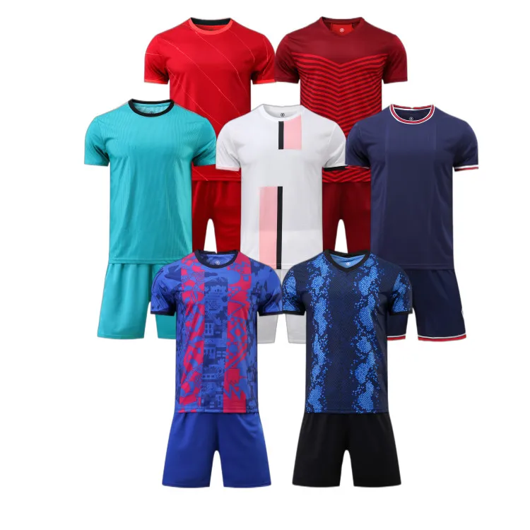 Men Short Sleeve Blue Soccer Jerseys Set Green Football Uniform