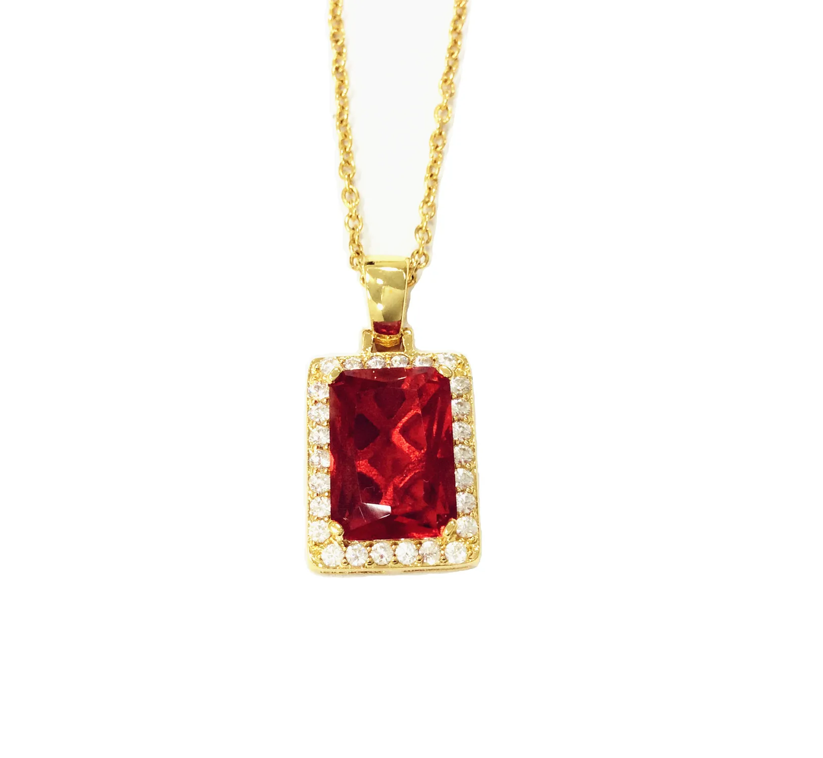 Red Cz Stone Pendant 18k Gold Plated 
