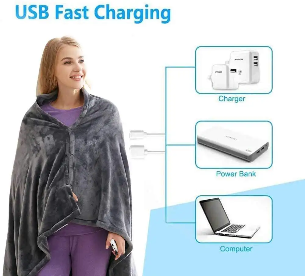 Wholesale Electric Usb Battery Heating Rechargeable Blankets Wearable