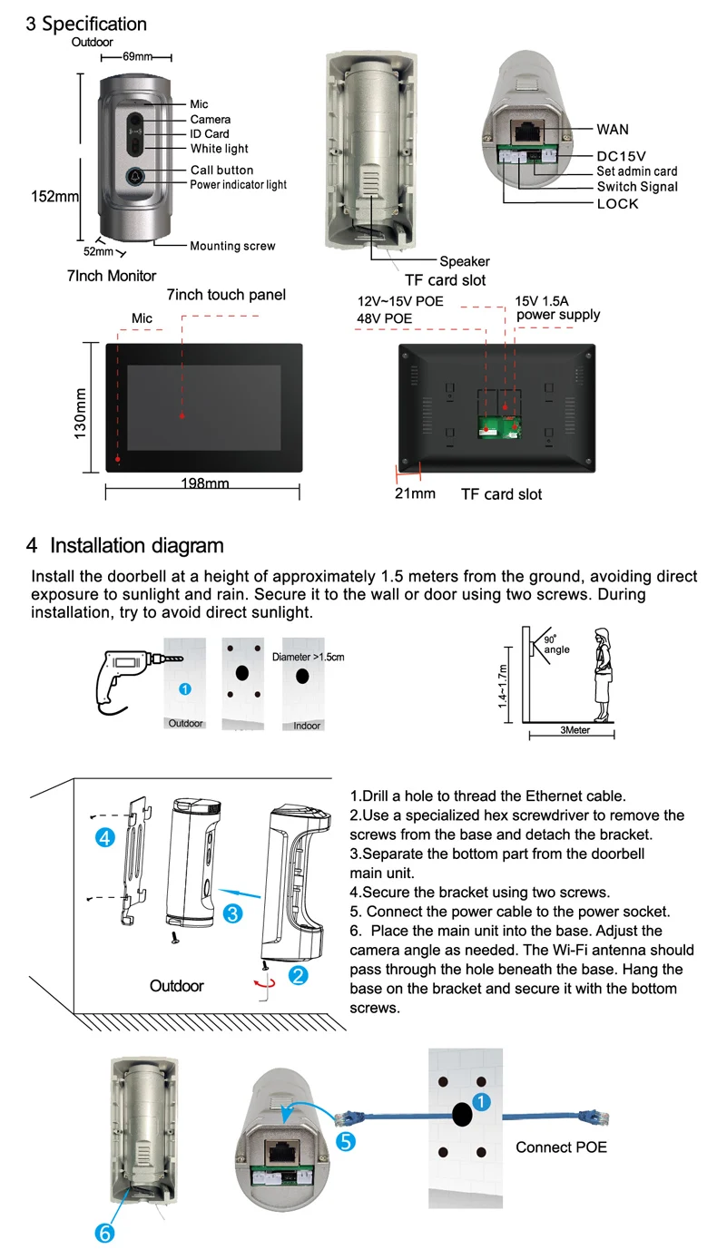 Tuya Smart 1080p Video Interphone Doorbell Waterproof Metal  Visual Intercom Monitor 7 inches Screen with Call Access Control