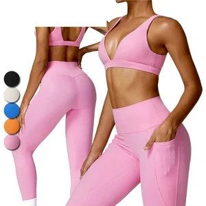 Custom Active Wear Set High Quality Compressed Tummy Control 3pcs Yoga Gym Fitness Wear Plus Size Workout Sets With Pocket