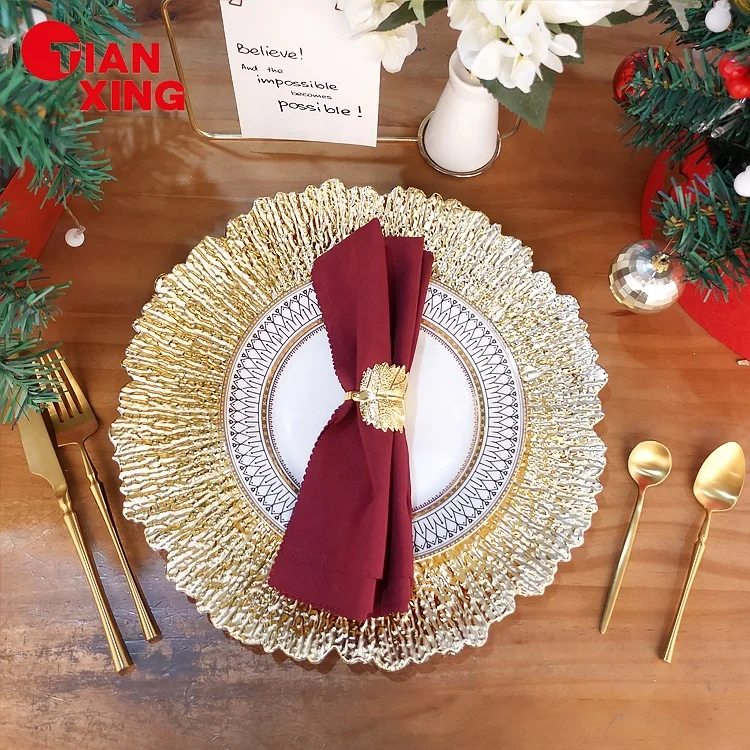 100-Piece Gold Charger Plate Set - 50 Clear 13" Plates & 50 Napkin Rings For Wedding Decor