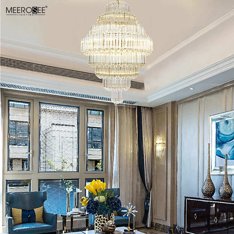 Meerosee 2021 Post Modern Hanging Lamp Stair Glass Chandelier and lamps Light for Villa Staircase MD86789