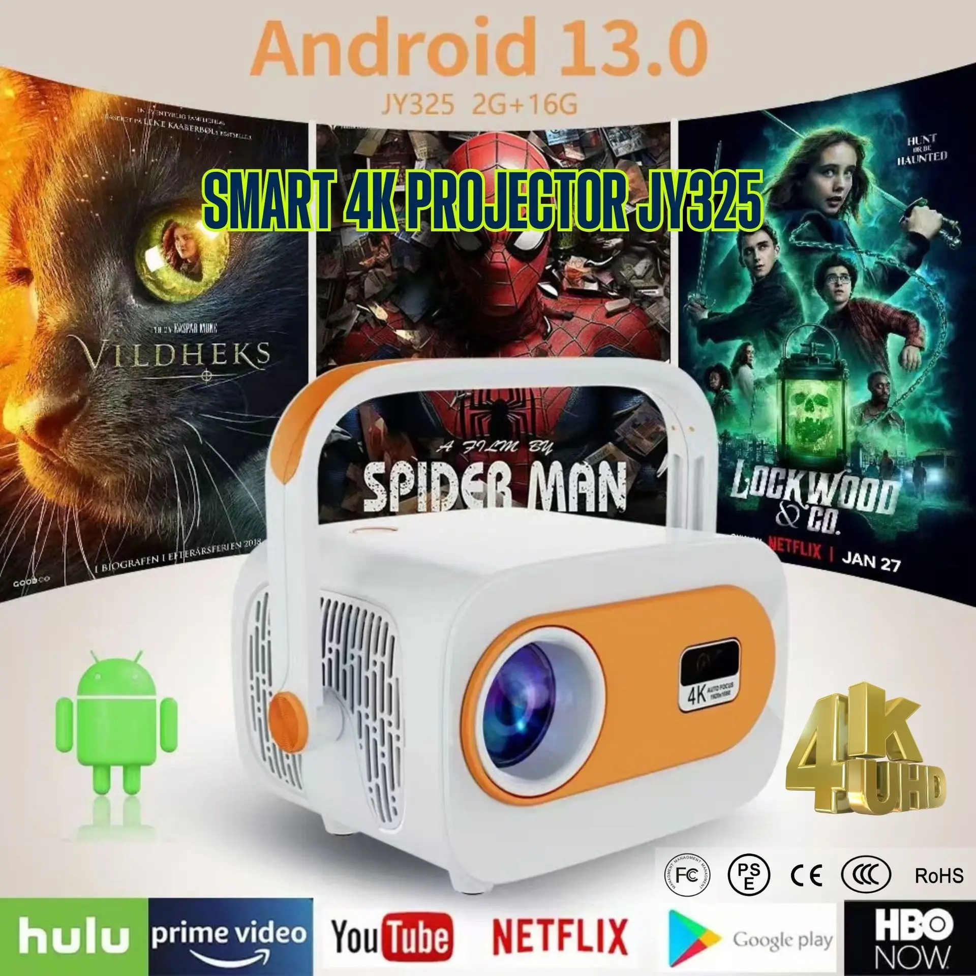 JY325 Portable Projector 720P HD 200 ANSI & Android 11.0