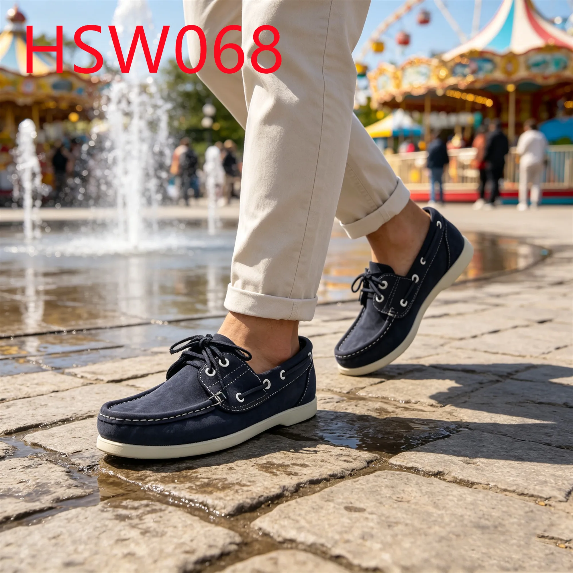 HY,Seaside Vacations Not Grind Foot Wash Blue Casual Boat Shoes Lace up Style Loose Fit Top-end Hua Singh Moccasin Shoes HSW068