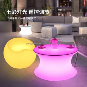Modern Round LED Coffee Table Color-Changing Lights Durable Eco-Friendly Multifunctional Side Table for Bedroom Living Room Bar