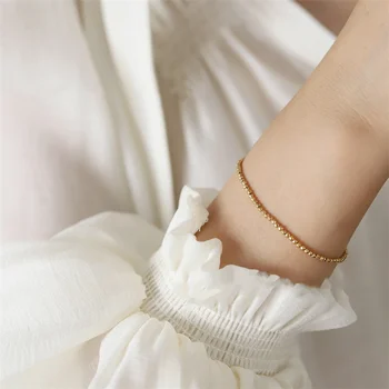 Korean Fashion Stainless Steel 18K Gold Plated Ball Beads Women Cute Bracelet Jewelry