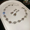 102-piece silver water-drop earrings necklace-diamond accents