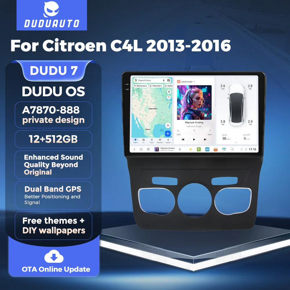 DUDUAUTO Car Radio Multimedia Player Navigation GPS Stereo Autoradio Car-play AUTO Android 13 for Citroen C4 C4L DS4 2013 - 2017
