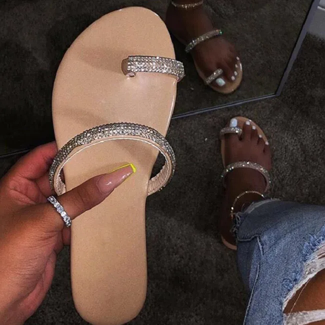 New Women's Ladies Girls Flat Summer Flip Flop Sandals Slides Bling Diamante