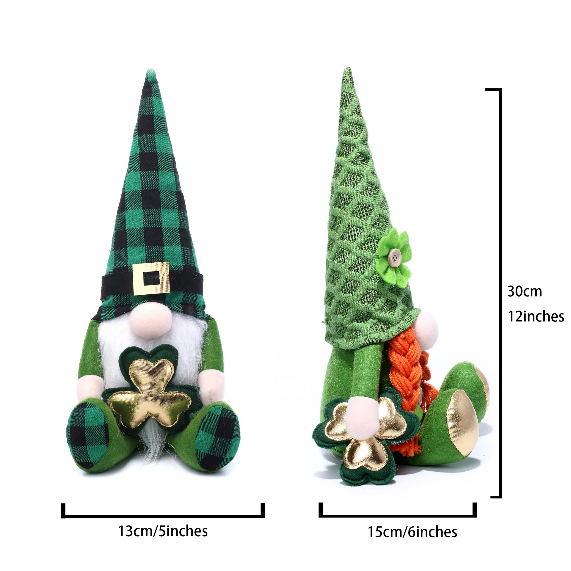 CustomPlushMaker: St. Patrick's Day Cotton Props - No Face Shamrock Knit Hat Couple Plush Toy Wholesale:sample