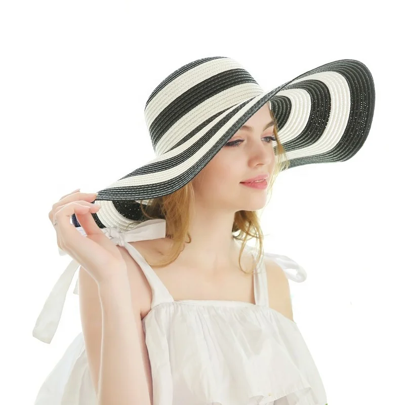 black and white striped beach hat