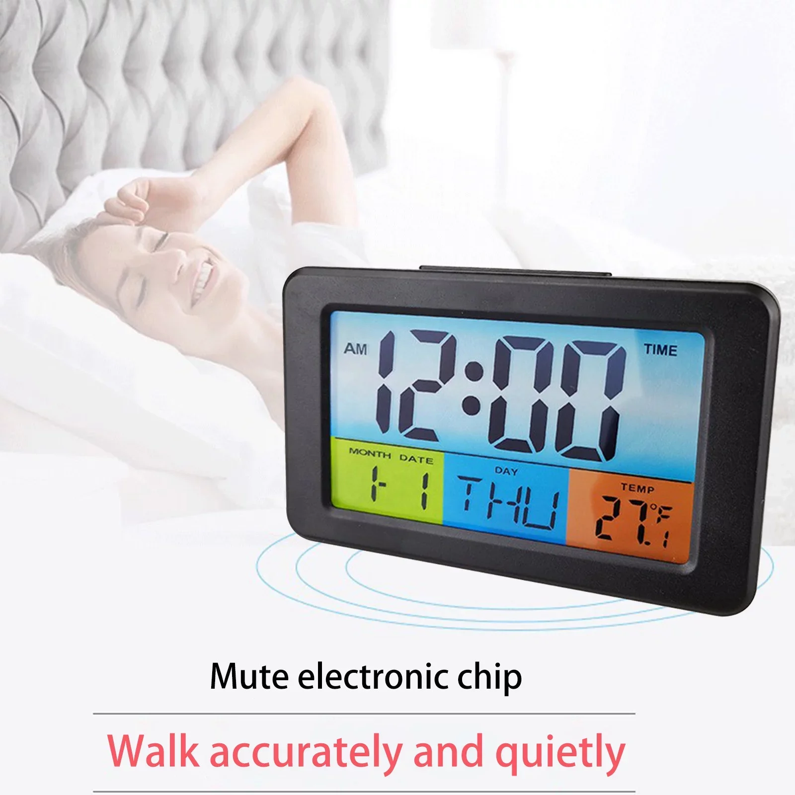 Newest Smart Electronic Gadgets Desktop LCD Calender Digital Alarm Clock With Temperature and Humidity Monitor