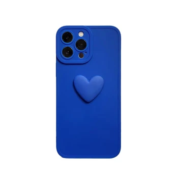 2021New style Cartoon Candy Color Klein Blue 3D love heart rubber phone silicone case For iPhone XR/XSmax/11/12/13 Pro max