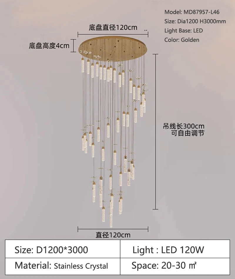 MEEROSEE Lamp Hotel Bedroom Postmodern Linear Pendant Light  Luxury Crystal Chandelier  Led Lights For Home MD87957