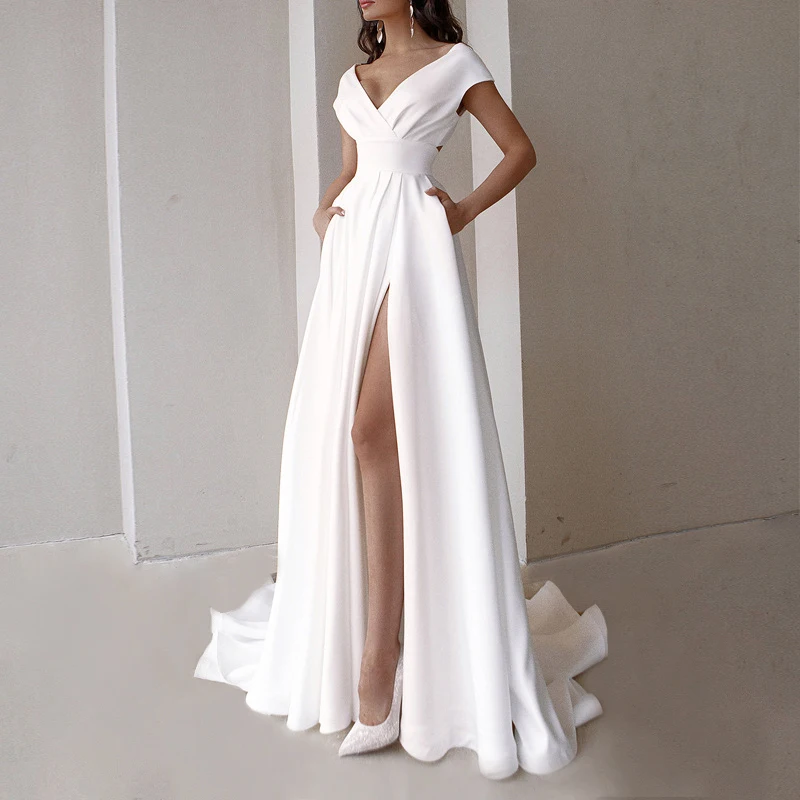 Custom Satin Beaded Strapless Catwalks High Slit Roupa Vestido Largo De ...