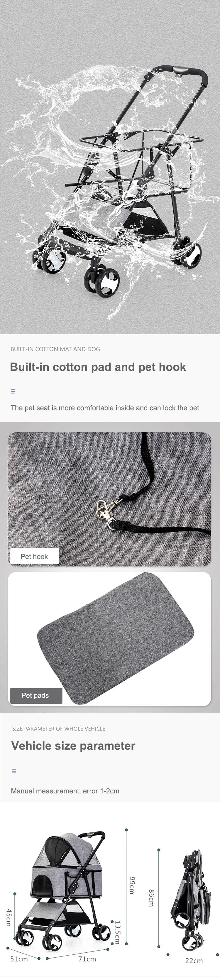 High Quality Folding Four wheeled Travel Carrier Carriage Pet Stroller For Dogs And Cat