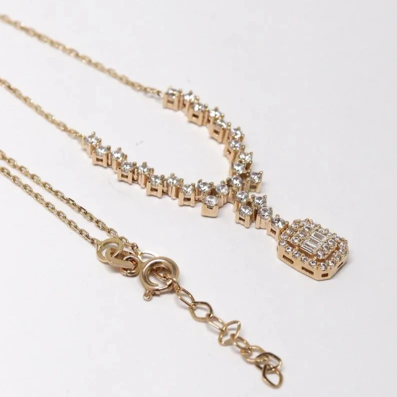 14k Italian Gold Necklace Gold Plated Moissanite Cluster Necklace