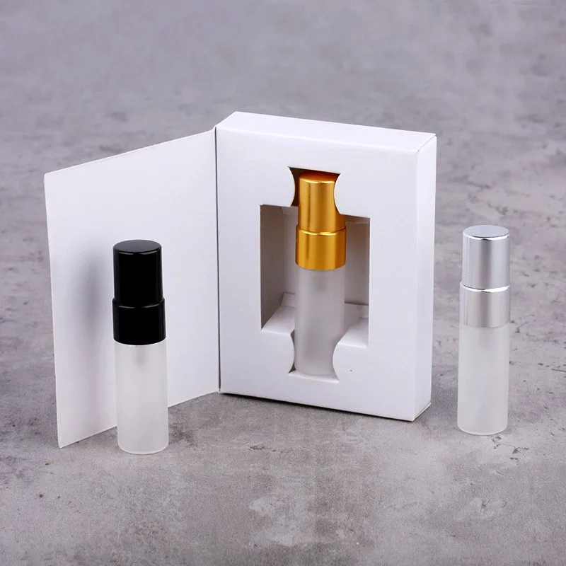 Mini Size 3ml Perfume Tester Spray Bottle 3 ml Frosted Empty Perfume Bottle with White Black Box Package