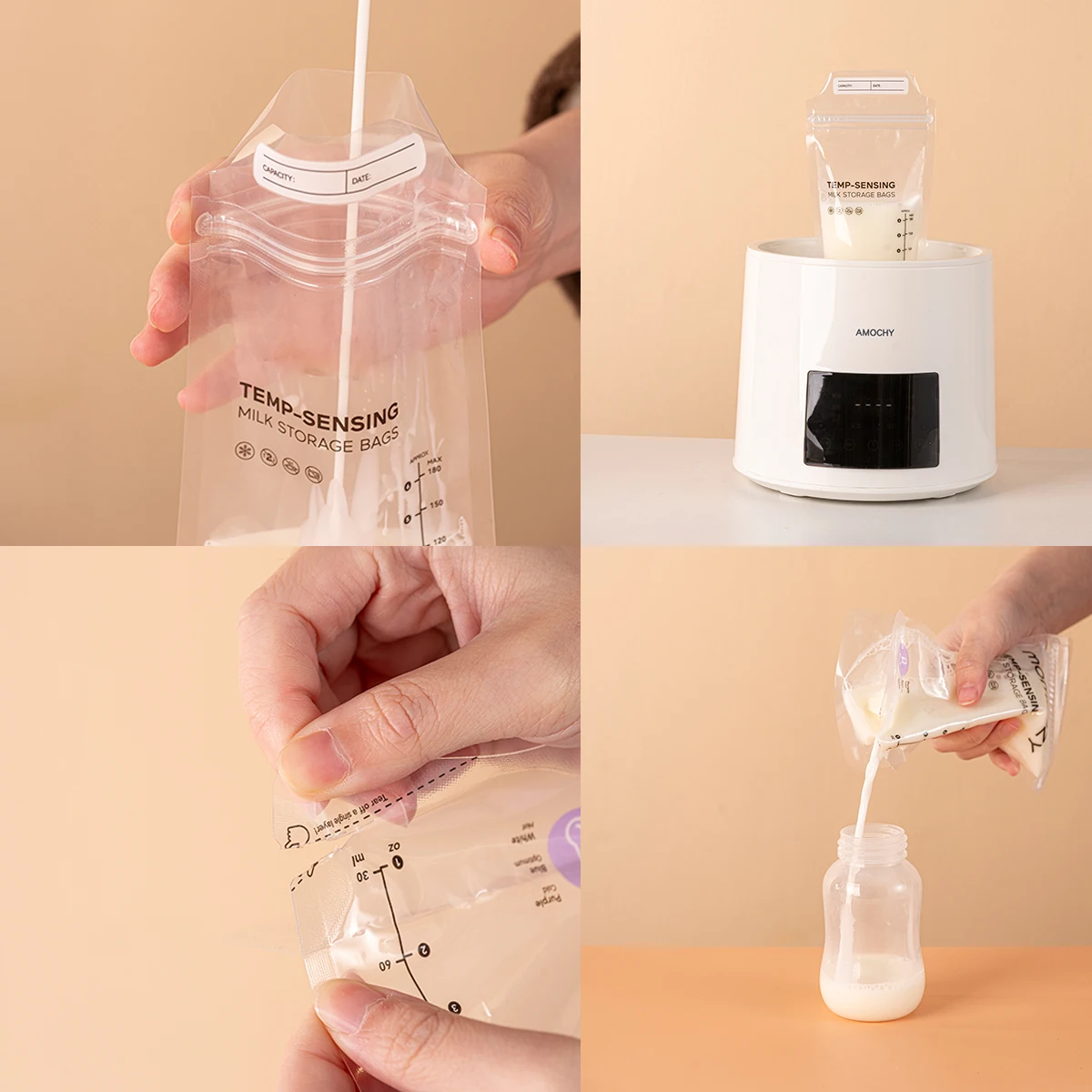Pour Design Custom Label OEM Sevice Double Ziplock Breastmilk Storage Bag with Color Box Package  Breast Milk Storage Bag