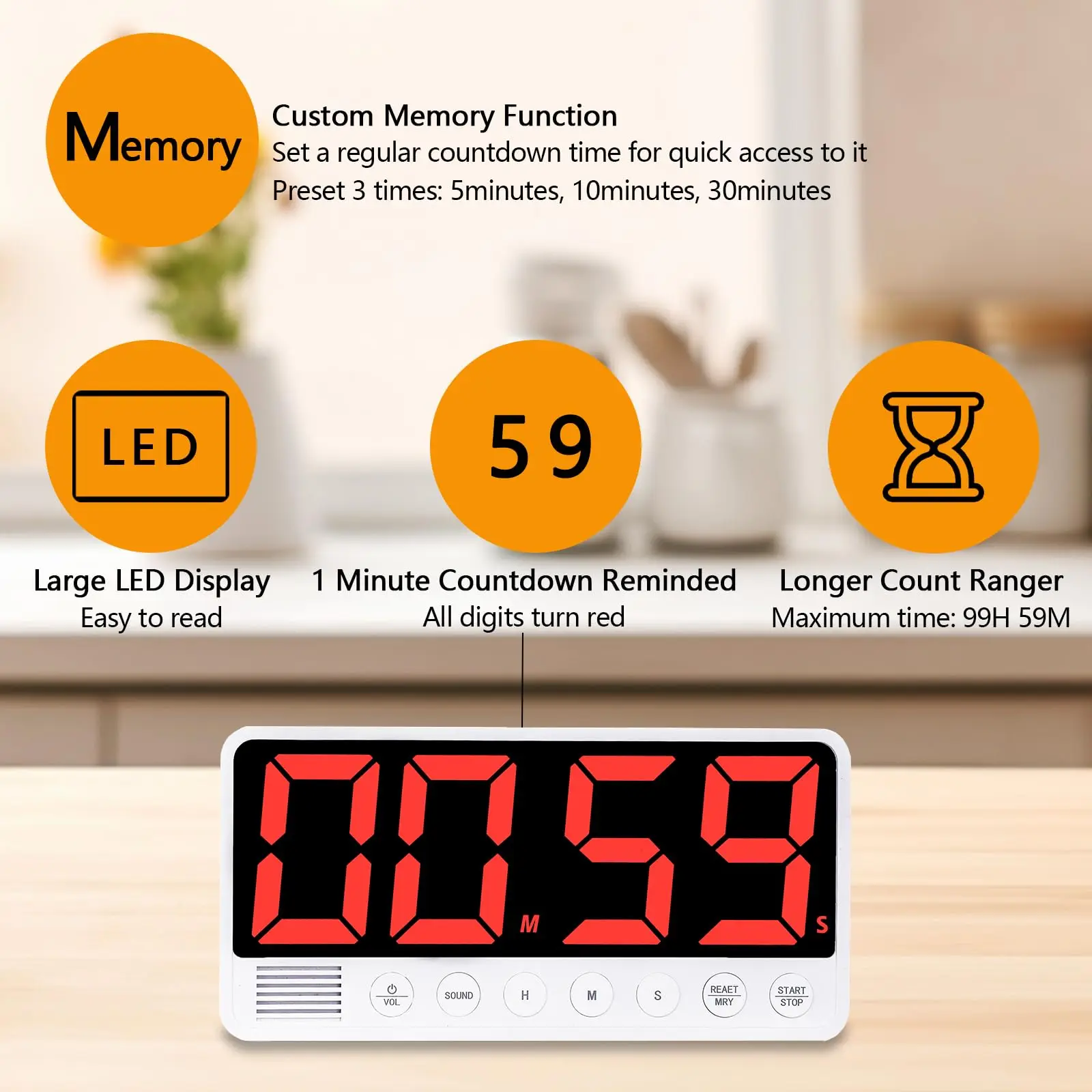 LED Large Screen Timer Kitchen extra Large Screen Display Timer Conference Learning Fitness Time Management Timer