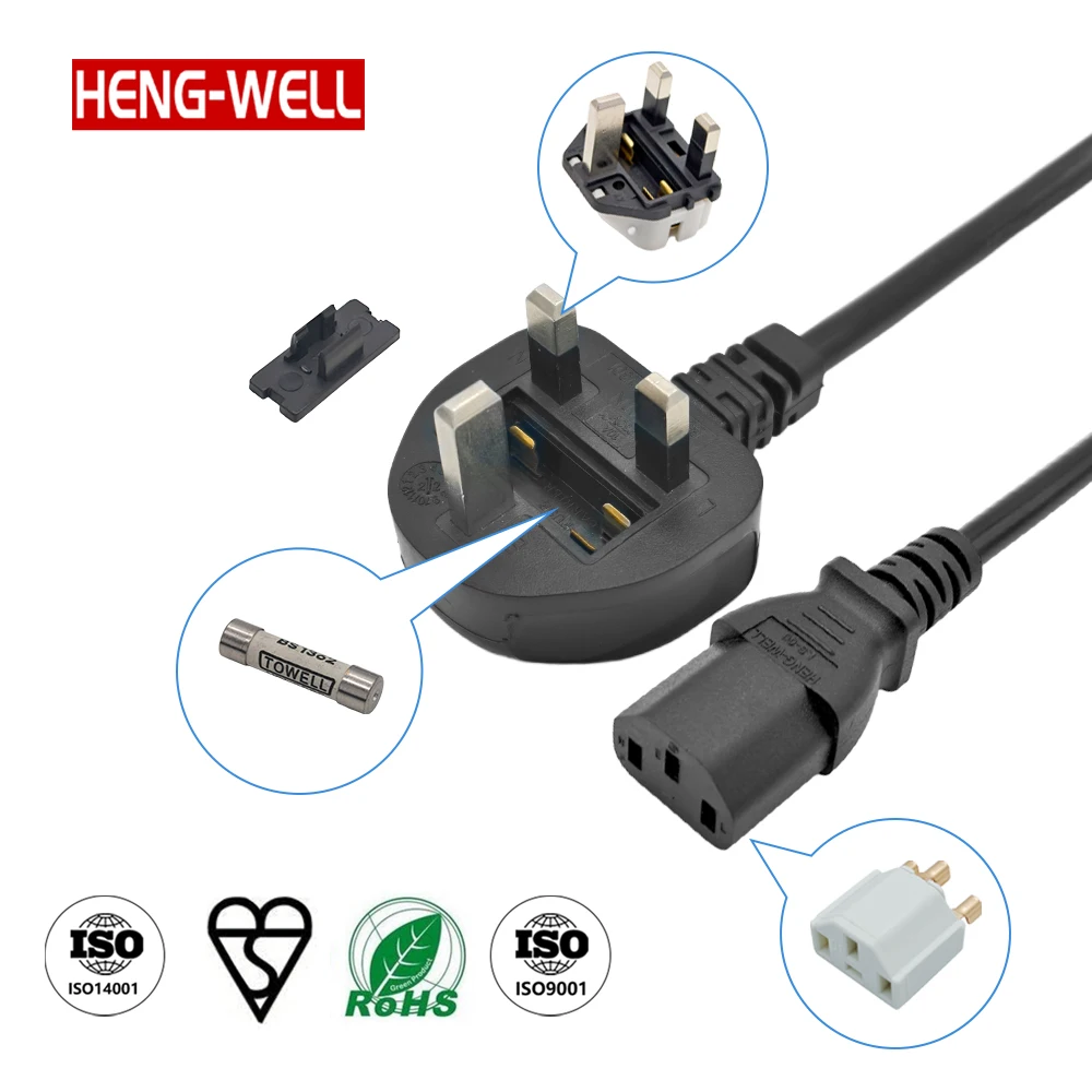 Power Supply Cord SASO Saudi Arabia Standard Power Cables 13A 250V 3 Pin  Power Cords for Computer
