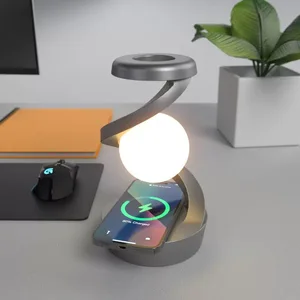 Rotating Suspended Wireless Charging LED Desk Lamp RGB Atmosphere Night Light Creative Bedside Lamp for Reading Room Mobile