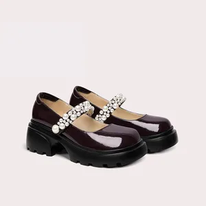 Women's Loafers Shoes Classic Strap Meets Modern Chunky Sole Small PU Shoes for Lace-Up Closed Mesh