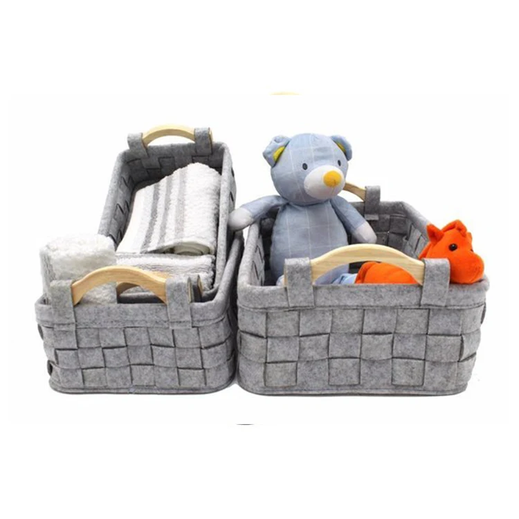 2019, модная корзина для хранения из войлока с деревянной ручкой