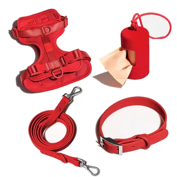 Hot Sale Custom Waterproof PVC Dog Harness Set Pet Poop Bag Holder Dispenser Dog Collar and Leash Set