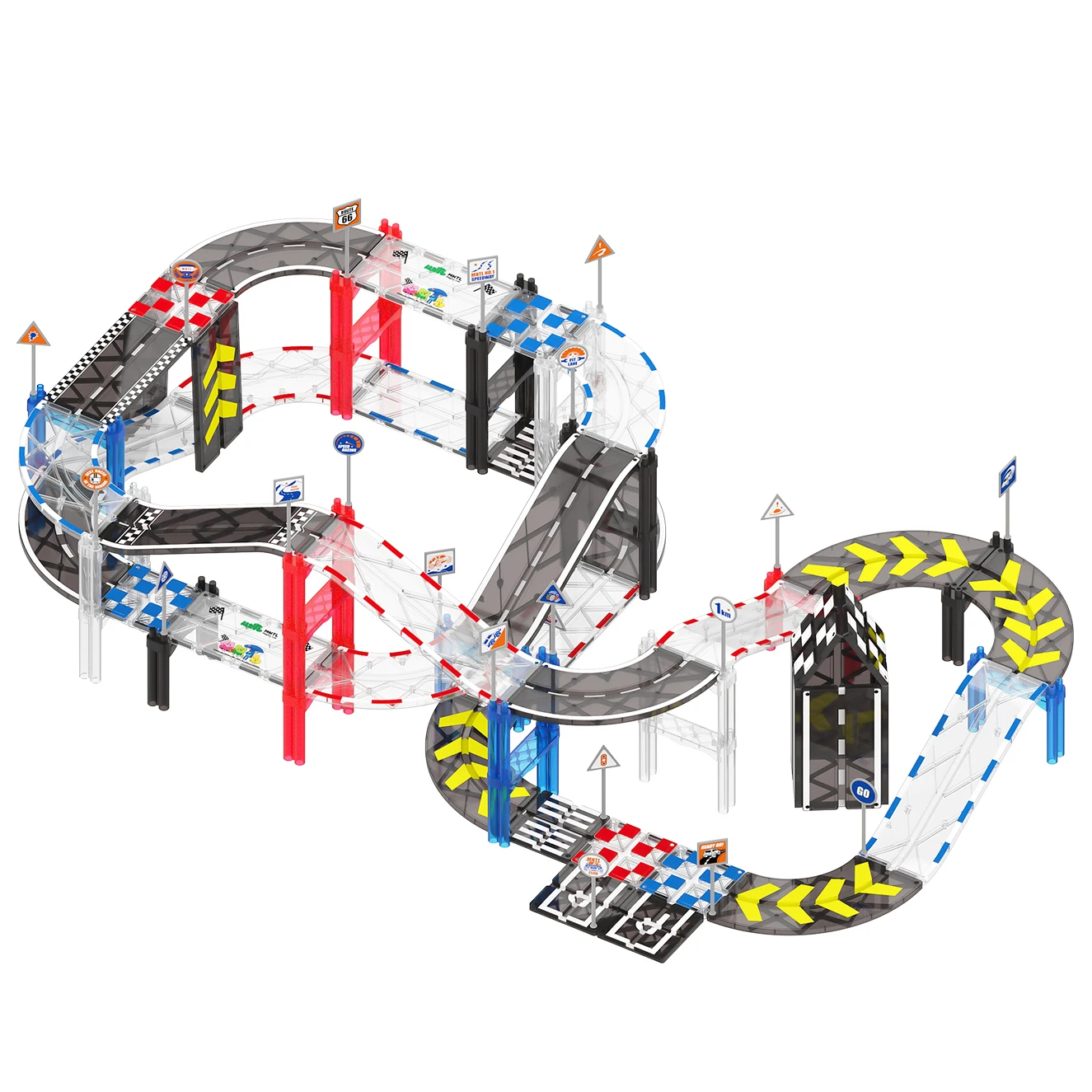 MNTL Magnetic Building Blocks Race Track 101pcs UV Printing Adventure Car Racing Track Toys for Kids
