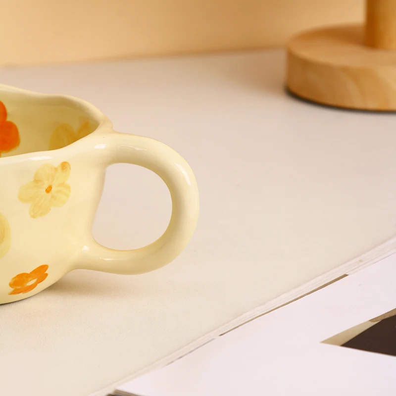 Nordic Customization Ins Mug Coffee Mug  Yellow Flower Coffee Ceramic Porcelain Cup Mug Set details