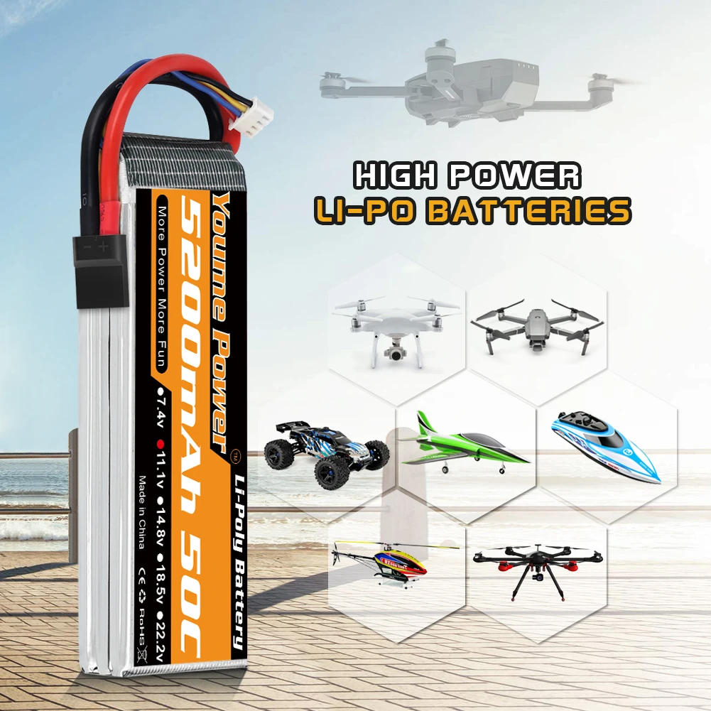 Model aircraft batteries 2-6s 5200mah 7.4V/11.1V/14.8V/18.5V/22.2V with T/TR/XT60/XT90/EC5 plugs supplier